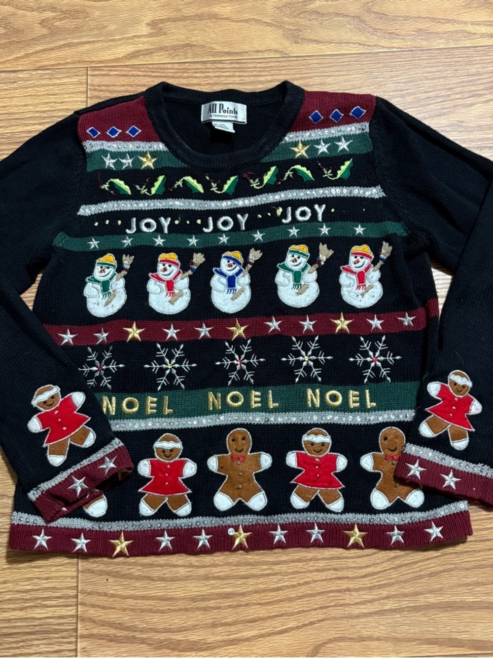 Vintage Christmas Embroidered Beaded Gingerbread Snowman Grannycore Sweater S